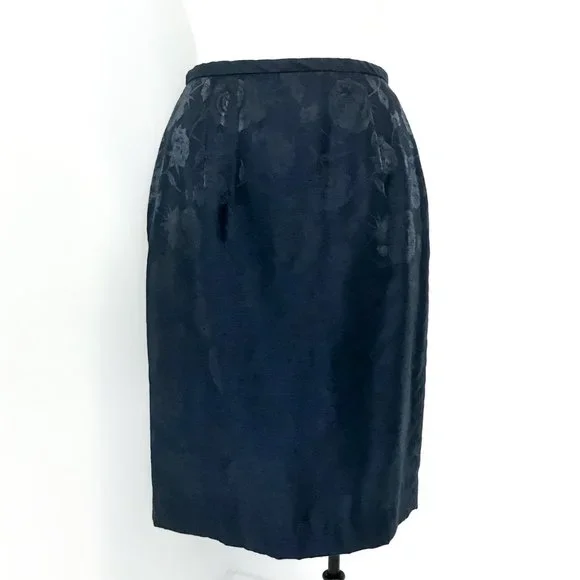 Dior 10P Metallic Floral Formal Skirt Suit Navy Petite - Picture 8 of 15